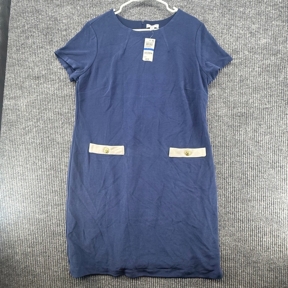 Charter Club Shift Dress Womens XL Blue New Short Sleeve Ottoman Gold Button